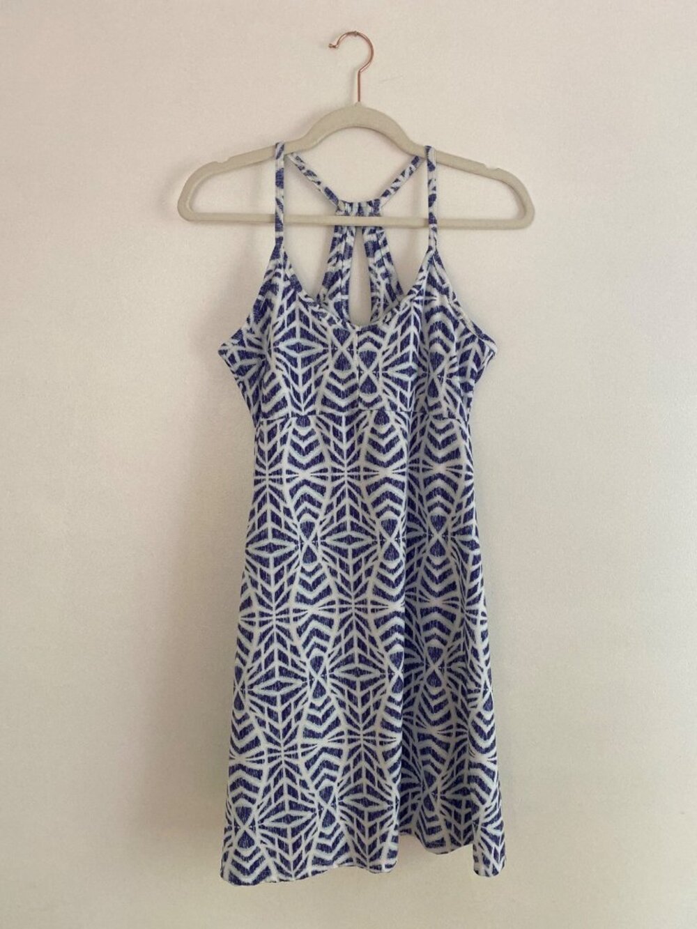 Balance Collection Women's White & Blue Patterned Sleeveless Dress Size S